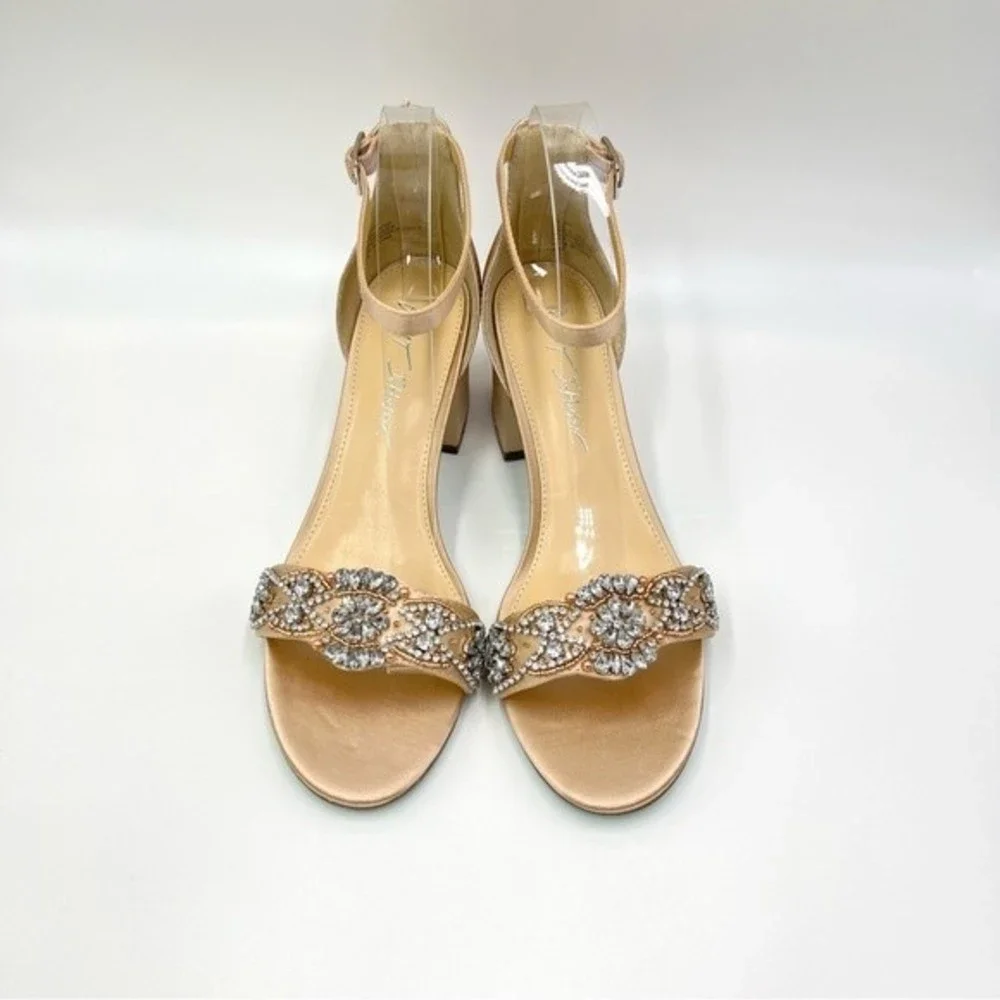 Betsey Johnson‎ Size 8.5 Jeweled Jewel Champagne Block Heels Dress Sandals Shoes